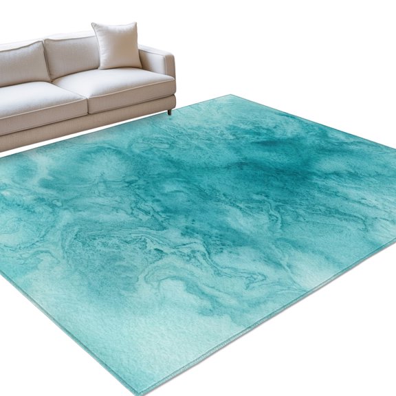 Blue Teal Clouds Area Rug, Modern Abstract Art Fantasy Smoke Fog Non-Slip Felt Rubber Backing Rectangle Indoor Carpet Washable Rugs for Living Room Bedroom 6x9ft