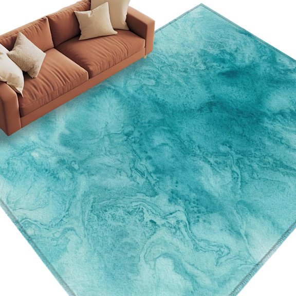 Blue Teal Clouds Area Rug, Modern Abstract Art Fantasy Smoke Fog Rectangular Non-Slip Absorbent Washable Area Rug Felt Rubber Backing Indoor Carpet for Bedroom Living Room 5x7ft