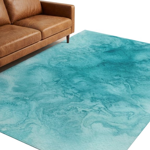 Blue Teal Clouds Area Rug 6x9ft Modern Abstract Art Fantasy Smoke Fog Non-Slip Washable Rectangle Rugs Soft Felt Indoor Floor Mat for Bedroom Kitchen Living Room Bathroom