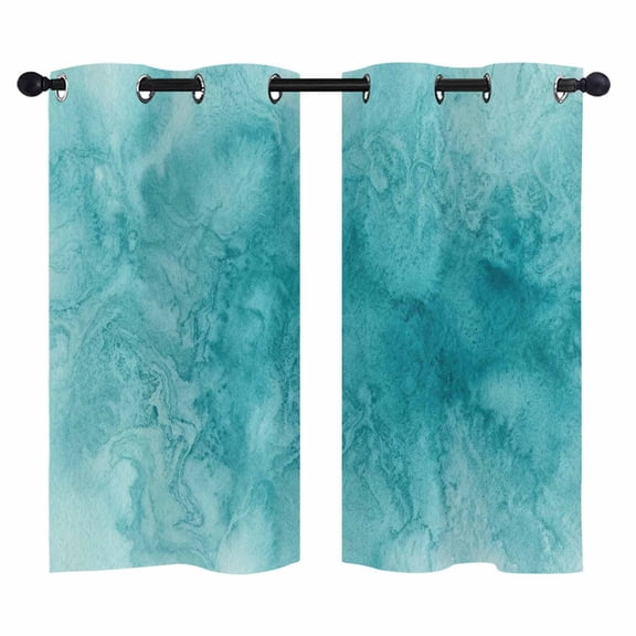 Blue Teal Clouds Blackout Curtains 39 Inches Long, Modern Abstract Art Fantasy Smoke Fog Thermal Insulated Room Darkening Drapes with Grommets for Living Room 27.5"W x 39"L, 2 Panels