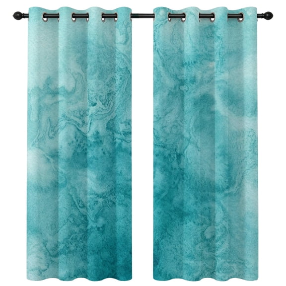 Blue Teal Clouds Blackout Curtains 96 Inches Long, Modern Abstract Art Fantasy Smoke Fog Thermal Insulated Room Darkening Drapes with Grommets for Living Room 52"W x 96"L, 2 Panels