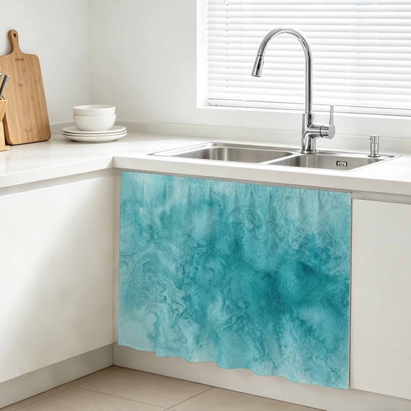 Blue Teal Clouds Cabinet Curtain, Modern Abstract Art Fantasy Smoke Fog Sink Skirt for Bathroom, Under Sink shelf Curtain Privacy Drape for Kitchen Laundry Room 10x11in