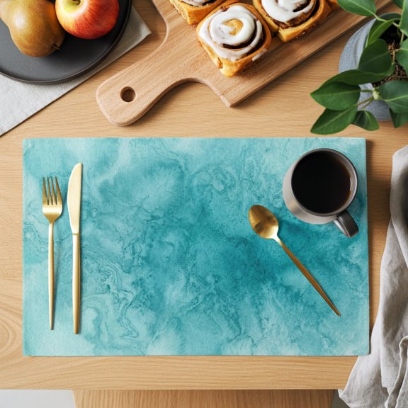 Blue Teal Clouds Placemats Set of 8, Modern Abstract Art Fantasy Smoke Fog Non-Slip Place Mats Washable Table Mats for Kitchen Dining Table Decorations Indoor/Outdoor