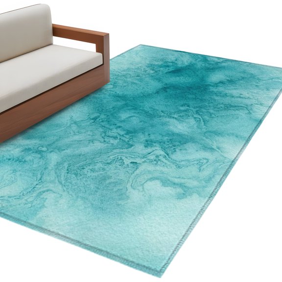 Blue Teal Clouds Rectangle Area Rug 4x6ft Modern Abstract Art Fantasy Smoke Fog Washable Rugs for Living Room, Non Slip Soft Carpet for Bedroom Entryway Dining Room