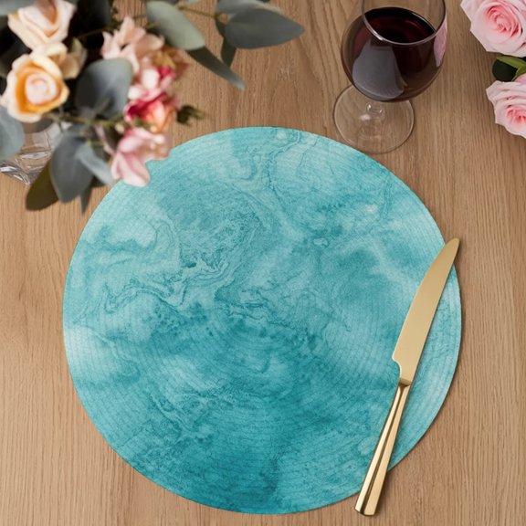 Blue Teal Clouds Round Braided Placemats Set of 1, Modern Abstract Art Fantasy Smoke Fog Heat Insulation Place Mats Washable Non-Slip Table Mats for Kitchen Dining Party, 13 Inches