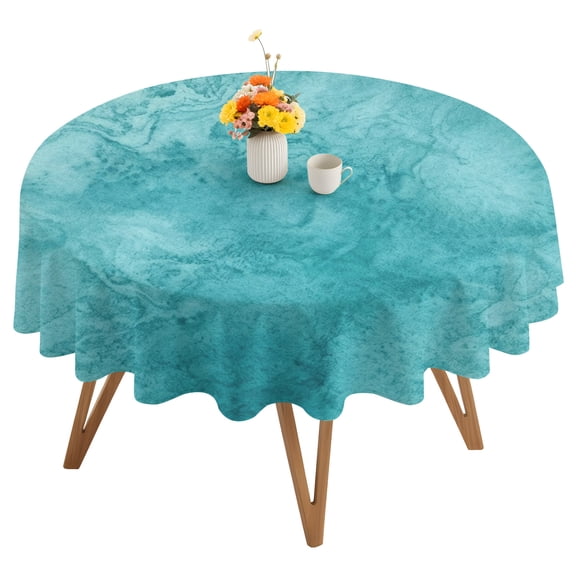 Blue Teal Clouds Round Tablecloth 54 inches Modern Abstract Art Fantasy Smoke Fog Waterproof Oil-Proof Table Cloth Round Table Cover for Holiday Party Picnic Dinner Decor Indoor and Outdoor Use