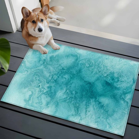 Blue Teal Clouds Small Area Rugs 2x3 Modern Abstract Art Fantasy Smoke Fog Entryway Rugs Washable Door Mat, Low-Profile Area Rugs Non Slip Floor Carpet for Living Room Bedroom Home Office