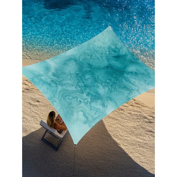 Blue Teal Clouds Sun Shade Sail 12' x 16', Modern Abstract Art Fantasy Smoke Fog Rectangle Outdoor Sunshade Canopy, Waterproof UV Block Patio Covers for Garden Yard Beach