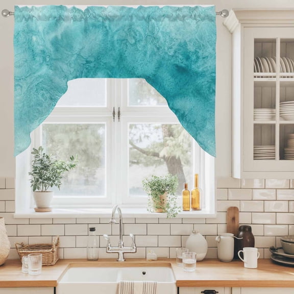 Blue Teal Clouds Swag Valance for Windows, Modern Abstract Art Fantasy Smoke Fog Swag Curtains Valances for Small Window Treatment Rod Pocket for Kitchen Bathroom 1 Panel 56x36in