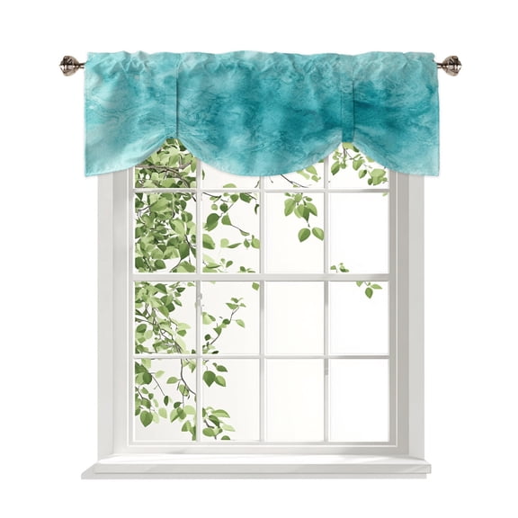 Blue Teal Clouds Tie Up Valances Curtain, Modern Abstract Art Fantasy Smoke Fog Adjustable Rod Pocket Short Window Treatment Tie Up Curtains Valances for Kitchen Living Room Bathroom 60x18 Inches