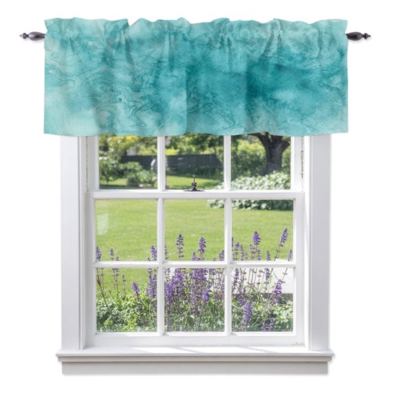 Blue Teal Clouds Valances for Windows, Modern Abstract Art Fantasy Smoke Fog Rod Pocket Valance Short Window Treatments Curtains for Kitchen Bathroom Bedroom Decor, 42 x 12 Inches
