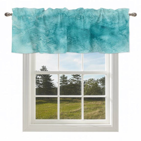 Blue Teal Clouds Valances for Windows Modern Abstract Art Fantasy Smoke Fog Valance Curtains Rod Pocket Bathroom Small Window Treatments for Kitchen Living Room Bedroom, 42"x12"