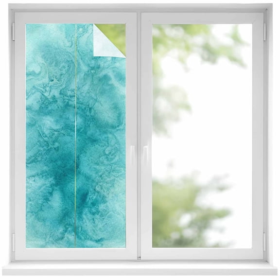 Blue Teal Clouds Window Privacy Film Modern Abstract Art Fantasy Smoke Fog Decorative Glass Window Film UV Blocking Static Cling Non-Adhesive Sticker Covering for Home Door 19.6 x 39.3 inches