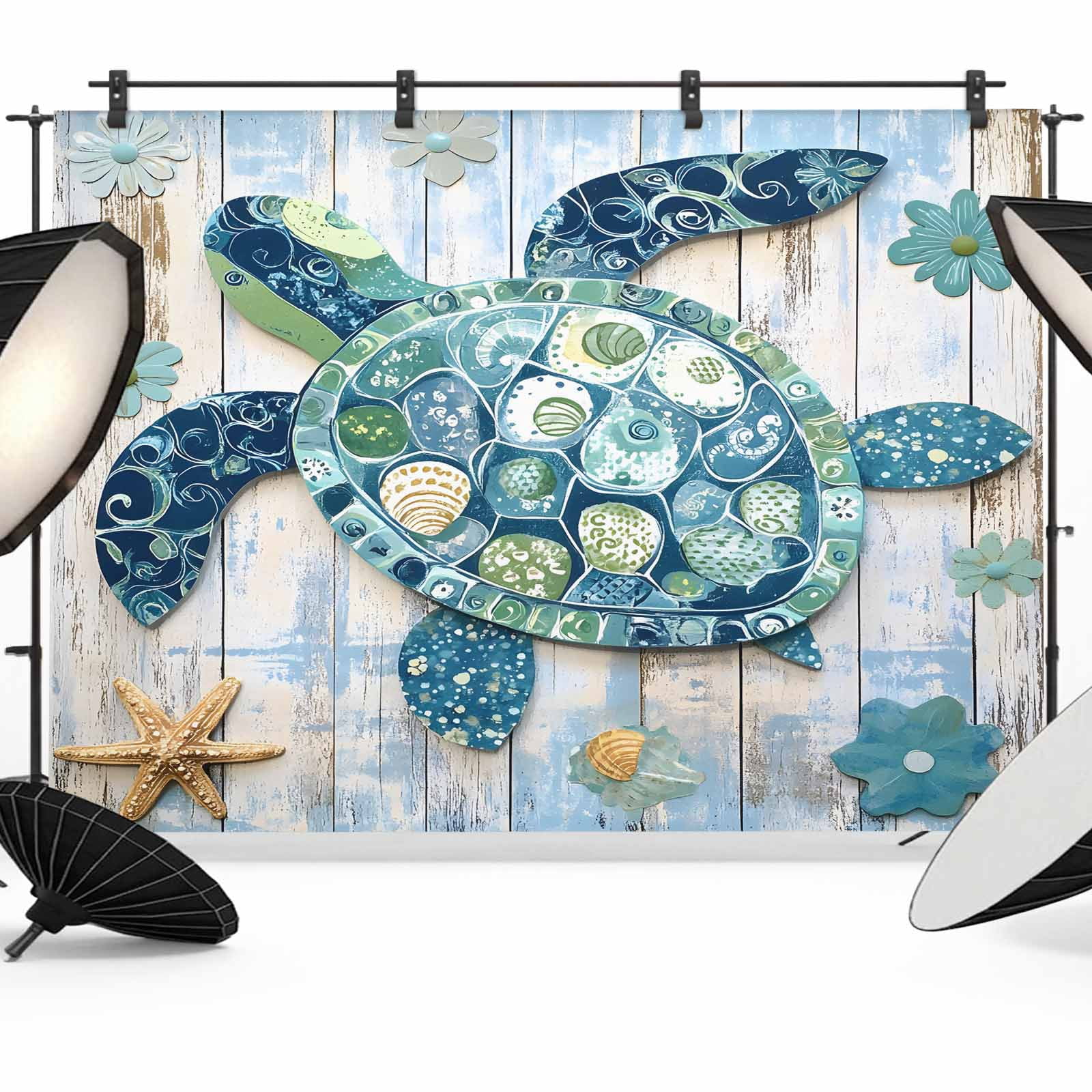 10x8ft photo backdrop, starfish coastal soft polyester... Blue Teal Coastal Backdrop for Photoshoot,Photography Photo Studio ...