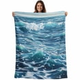 thumbnail image 1 of Blue Teal Coastal Blanket Soft Cozy Warm Throw Blanket for Couch, Plush Fuzzy Flannel Fleece Blankets for Sofa, Waves Sea Nautical Ocean Summer Beach Bed Blankets Lightweight Gifts for Women, 40"x50", 1 of 9