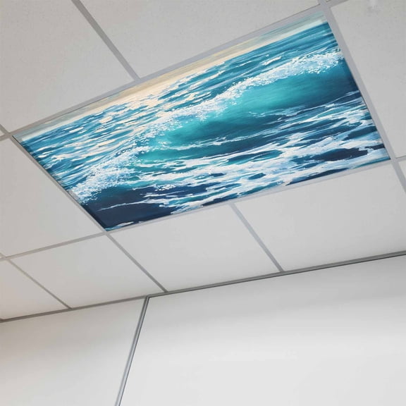 Blue Teal Coastal Fluorescent Light Covers, Sea Nautical Ocean Summer Beach Magnetic Light Covers for Ceiling Lights, Fluorescent Ceiling Shade Filters for Classroom Bedroom Office 4x2Ft x 1PCS