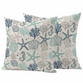 thumbnail image 1 of Blue Teal Coastal Outdoor Waterproof Pillow Covers, Summer Beach Starfish Coral Nautical Rustic Decorative Square Throw Pillowcase Sofa Cushion Sham for Patio/Couch/Chair, 16"x16" 2 Pack, 1 of 8