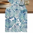 thumbnail image 1 of Blue Teal Coastal Table Runner 90 Inches, Summer Beach Nautical Starfish Shell Coral Bed Runner Dresser Scarves Tabletop for Indoor Outdoor Parties/Ceremony/Banquet, 13" x 90", 1 of 9