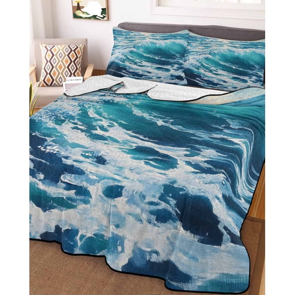 Blue Teal Coastal Twin Size Down Alternative Comforter, Lightweight Comforter Quilt Bedding Set with Pillow Shams Sea Nautical Ocean Summer Beach All Seasons Bed Comforter Duvet Insert 68"x86"