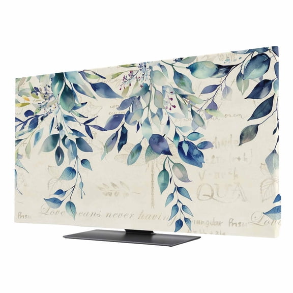 Blue Teal Eucalyptus Leaves TV Cover for 24 Inch Screen,Stretch Fabric Dustproof TV Display Protector,Watercolor Vintage Botanical Elastic Slipcover Monitor Cover for Desktop Computer 20.9"x11.8"
