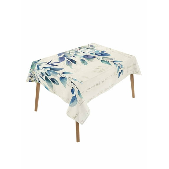 Blue Teal Eucalyptus Leaves Table Cloth, Watercolor Vintage Botanical Waterproof Tablecloth for Rectangle Tables, Reusable Washable Fabric Table Cover for Restaurant Kitchen Dining Tables 60"x84"
