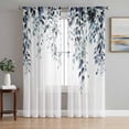 thumbnail image 1 of Blue Teal Eucalyptus Sheer Curtains 84 Inch Length 2 Panels Set Window Treatments, Weeping Botanical Leaf Watercolor Rod Pocket Semi Curtains for Living Room/Bedroom/Kitchen Décor, 104"W x 84"L, 1 of 7