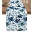 thumbnail image 1 of Blue Teal Flowers Burlap-Cotton Table Runner 72 Inches Long,Watercolor Pastoral Botanical Farmhouse Table Runners,Outdoor Dining Tablecloths Decor for Baby Shower Party Wedding 18x72, 1 of 9