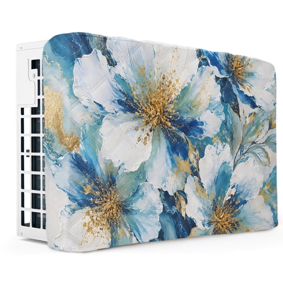 Blue Teal Flowers Indoor Air Conditioner Cover, Spring Floral Summer ...