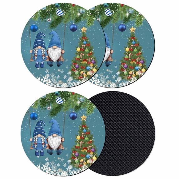 Blue Teal Gnomes Christmas Coasters Set of 4, Absorbent Coasters for Drinks, Xmas Tree Balls Snowflake Coaster for Desk Coffee Table Protection, Home Decor House Warming Gifts 4"