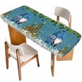 thumbnail image 1 of Blue Teal Gnomes Christmas Table Cloths for 8 Foot Rectangle Tables, Xmas Tree Balls Snowflake Patio Waterproof Elastic Fitted Tablecloths, Washable Rectangular Table Cover for Camping, 1 of 8