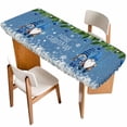 thumbnail image 1 of Blue Teal Gnomes Christmas Table Cloths for 8 Foot Rectangle Tables, Xmas Weeping Balls Snowflake Patio Waterproof Elastic Fitted Tablecloths, Washable Rectangular Table Cover for Camping, 1 of 8