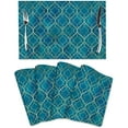 Blue Teal and Gold Modern Placemats Set of 4, Moroccan Table Mats