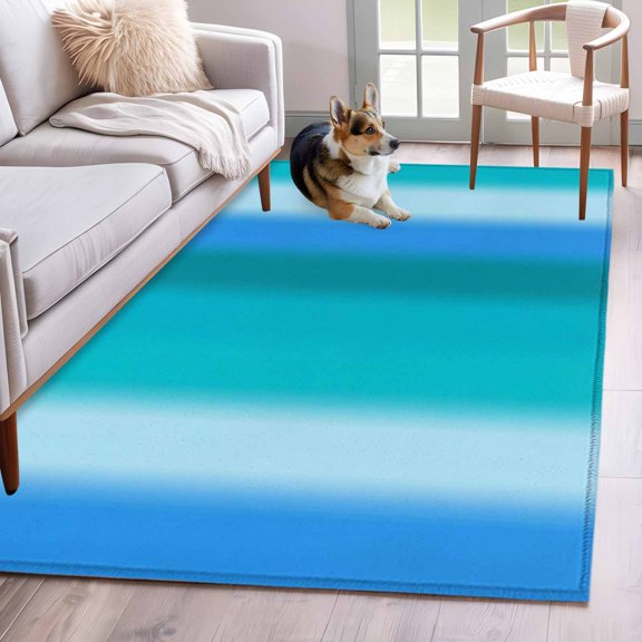 Blue Teal Green Ombre Area Rugs 4x6 ft Modern Vertical Striped Gradient Art Washable Rug Non Slip Indoor Carpet Absorbent Floor Mat for Living Room Bedroom Dining Room