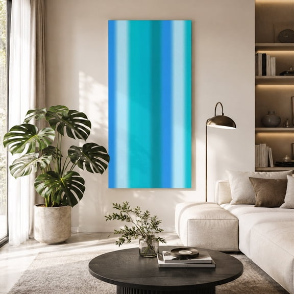 Blue Teal Green Ombre Canvas Wall Art, Modern Vertical Striped Gradient Art Framed Canvas Wall Decor Picture Print Artwork Decorations for Living Room Office Ready to Hang 40" x 20"