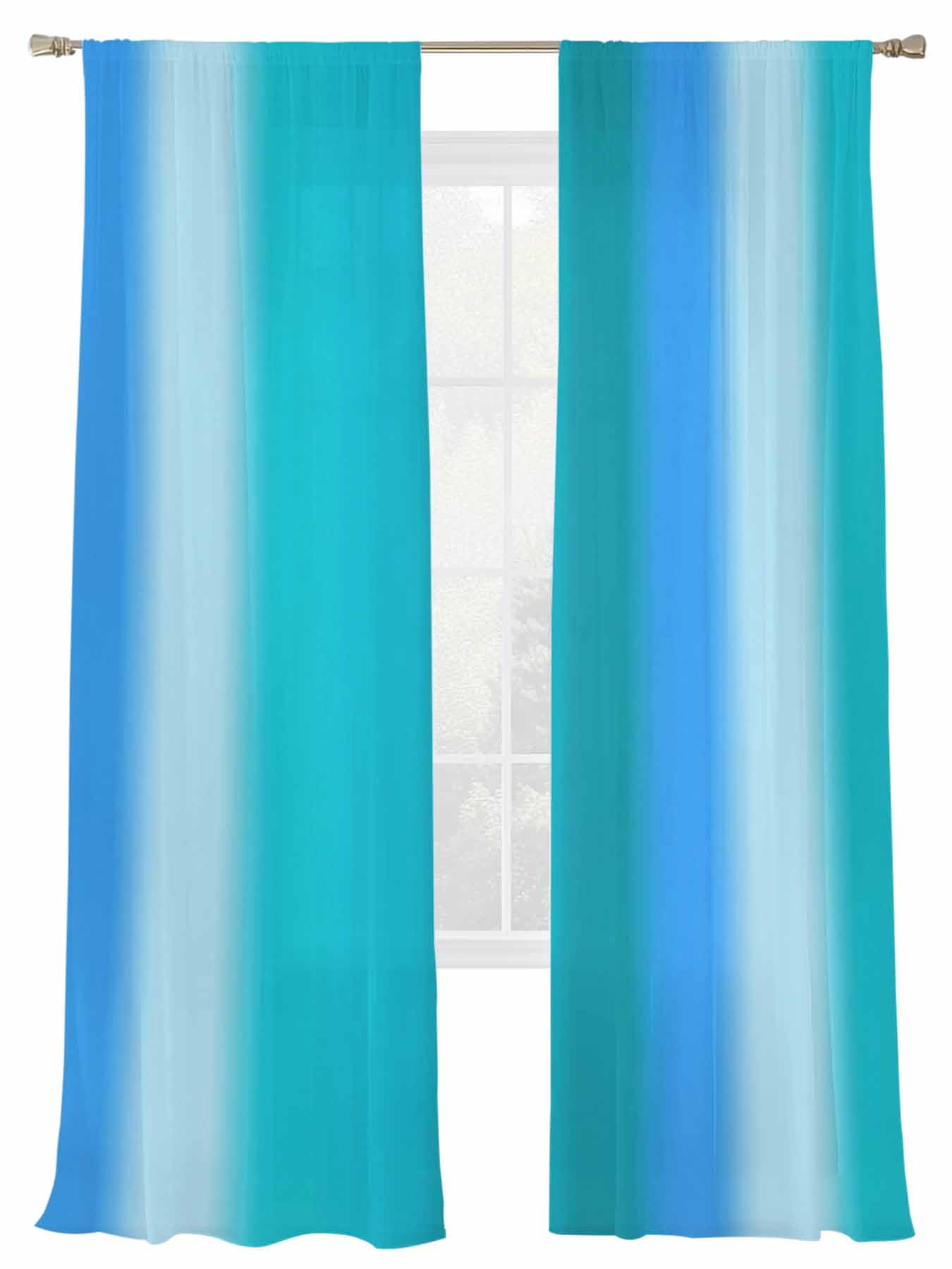 Blue Teal Green Ombre Sheer Curtains 2 Panels Set Modern Vertical ...