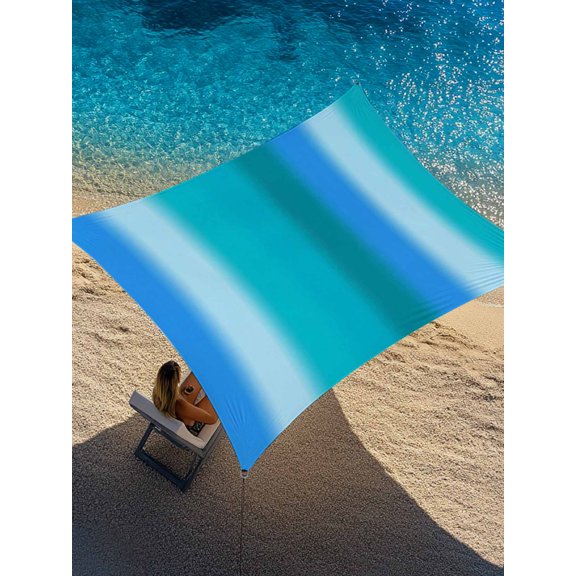 Blue Teal Green Ombre Sun Shade Sail 14' x 18', Modern Vertical Striped Gradient Art Rectangle Outdoor Sunshade Canopy, Waterproof UV Block Patio Covers for Garden Yard Beach