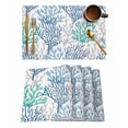 thumbnail image 1 of Blue Teal Grey Coral Coastal Placemats Set of 6, Summer Beach Nautical Ocean Placemats for Dining Table, Place Mats for Kitchen Tabletop, Waterproof Wipeable Dining Table Mats Set, 1 of 9