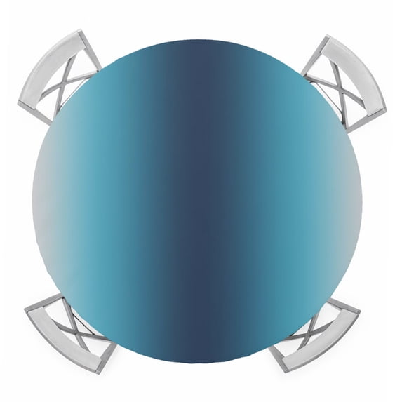Blue Teal Grey Ombre Round Tablecloth for 36-44 Inch Tables,Fitted Table Cover with Elastic Edge,Farmhouse Gradient Minimalist Waterproof Outdoor Table Cloth Protector for Patio Garden Dinner Picnic