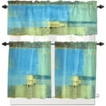 thumbnail image 1 of Blue Teal Kitchen Curtains Set Valance Tier Curtains Set, Modern Oil Painting Abstract Art Geometric Aesthetics Farmhouse 3 PCS Rod Pocket Kitchen Window Short/Half/Small Curtain 27.5x36"x2 Panels, 1 of 5