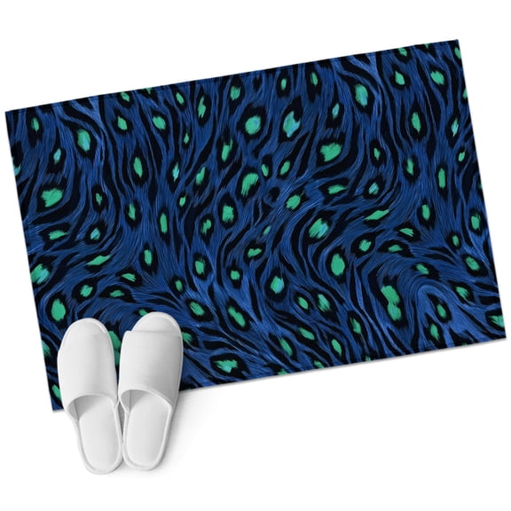 Blue Teal Leopard Washable Small Entryway Area Rugs 2'x3', Rustic Boho Vintage Grain Aesthetic Artistic Low Pile Throw Rug Non-Slip Sturdy Edge Binding Carpet for Front Door Floor Room Entry