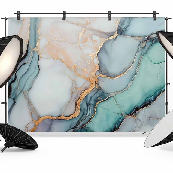 Blue Teal Marble Backdrop for Photoshoot, Photography Photo Studio Background Wall Backdrop, Modern Ink Painting Abstract Back Drop Banner Panel for Portraits Wedding Live Streaming Decor 10x8Ft