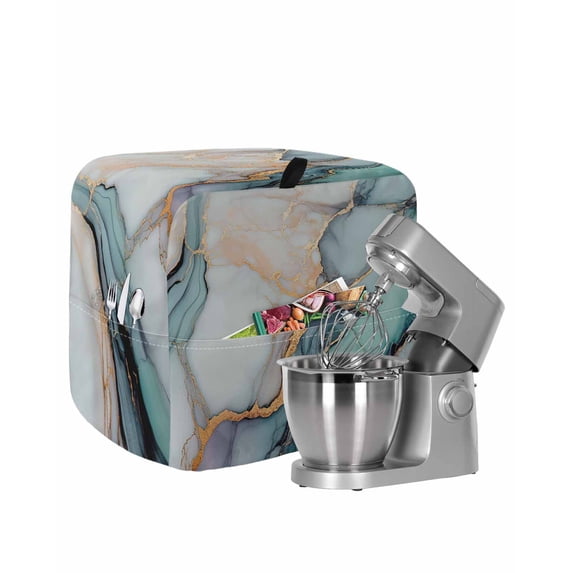 Blue Teal Marble Stand Mixer Dust Cover with Storage Pocket & Handles, Modern Ink Painting Abstract Fits All Tilt Head & Bowl Lift Kitchen Appliance Cover Organizer Bag Accessories, 4.5-5 Quart