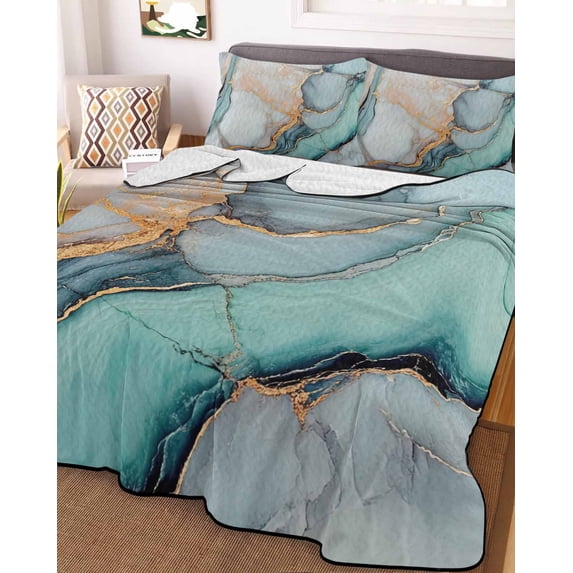 Blue Teal Marble Twin Size Down Alternative Comforter, Lightweight Comforter Quilt Bedding Set with Pillow Shams Modern Ink Painting Abstract All Seasons Bed Comforter Duvet Insert 68"x86"