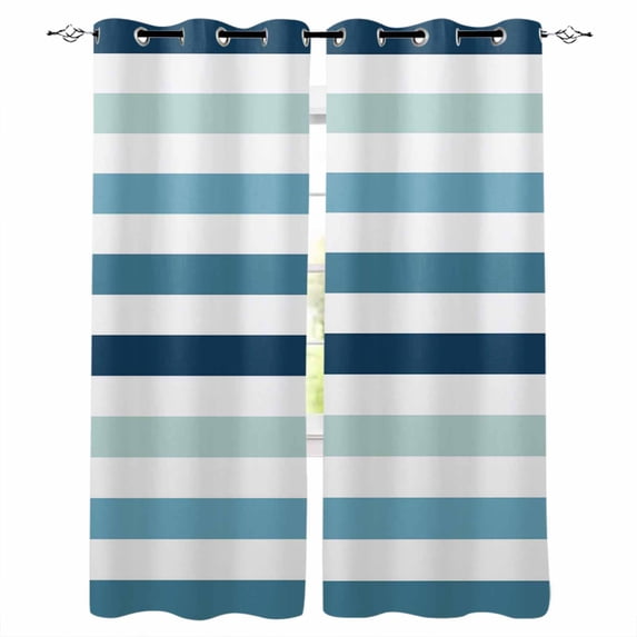 Blue Teal Ombre Grey Striped Blackout Curtains for Bedroom Living Room Darkening Curtains 54 Inch Long Farmhouse Stripe Modern Short Curtain for Small Window Treatment Grommet Drapes 42"x54"x2