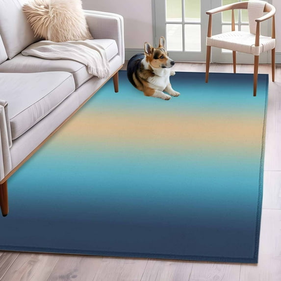 Blue Teal Ombre Kitchen Runner Rug 2.7x5 Washable Runners for Hallway Non Slip Modern Yellow Gradient Farmhouse Art Large Area Rug Indoor Floor Carpet for Bathroom Laundry Entryway Bedroom