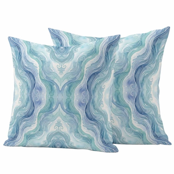 Blue Teal Ombre Outdoor Waterproof Pillow Covers, Modern Abstract Art Ripple Decorative Square Throw Pillowcase Sofa Cushion Sham for Patio/Couch/Chair, 24"x24" 2 Pack