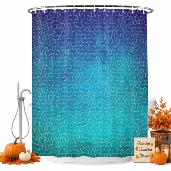 Blue Teal Ombre Shower Curtain Set - Extra Long 72" x 96" Washable Bathtub Curtain with 12 Hooks, Geometric Stained Glass Waterproof Fabric Stall Shower Curtains for Bathroom/Bathtub Décor