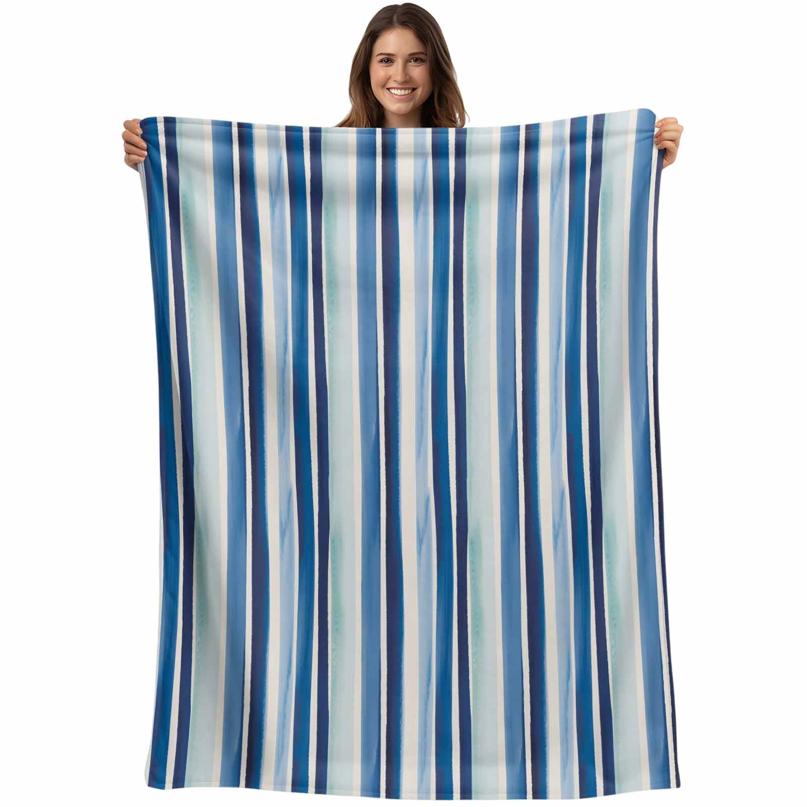 Blue Teal Ombre Striped Blanket Soft Cozy Warm Throw Blanket for Couch ...