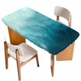 thumbnail image 1 of Blue Teal Ombre Table Cloths for 4 Foot Rectangle Tables, Coastal Beach Modern Abstract Art Patio Waterproof Elastic Fitted Tablecloths, Washable Rectangular Table Cover for Camping, 1 of 8