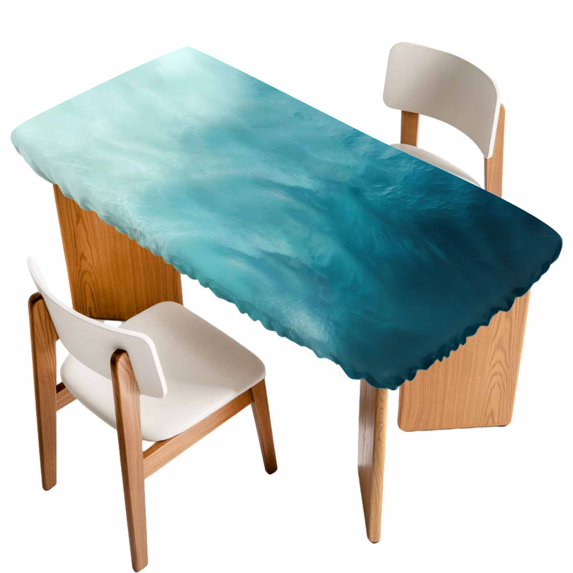 Blue Teal Ombre Table Cloths for 4 Foot Rectangle Tables, Coastal Beach Modern Abstract Art Patio Waterproof Elastic Fitted Tablecloths, Washable Rectangular Table Cover for Camping